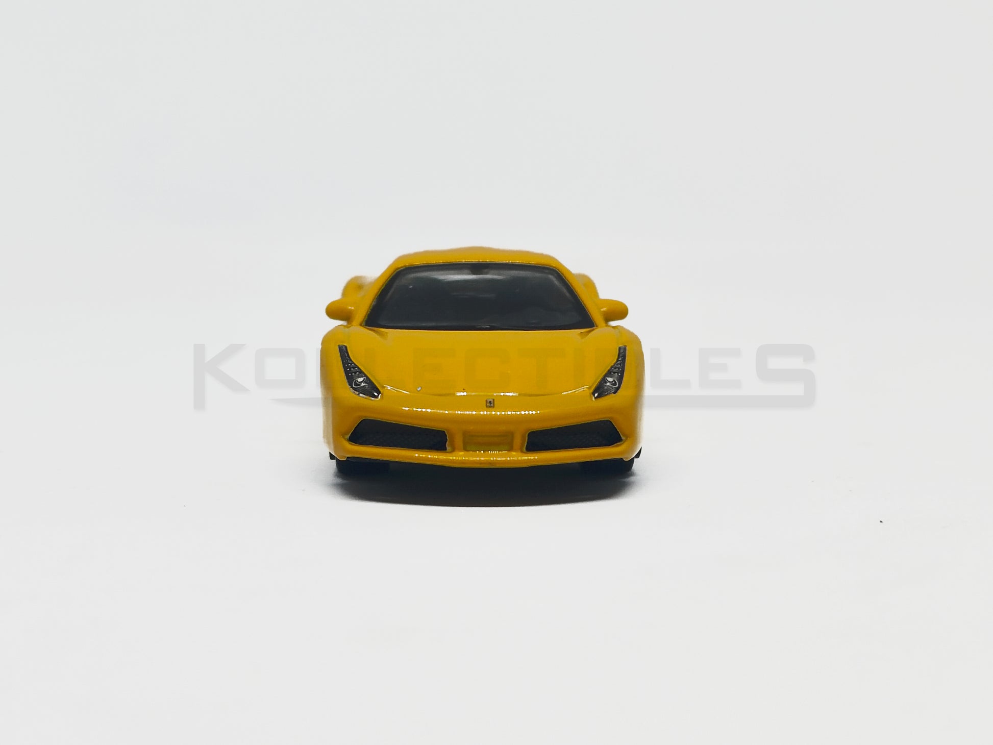 Front view of Ferrari 488GTB Yellow 1:64 Scale model car - Bburago