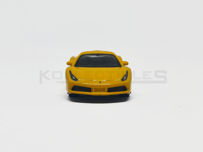 Front view of Ferrari 488GTB Yellow 1:64 Scale model car - Bburago