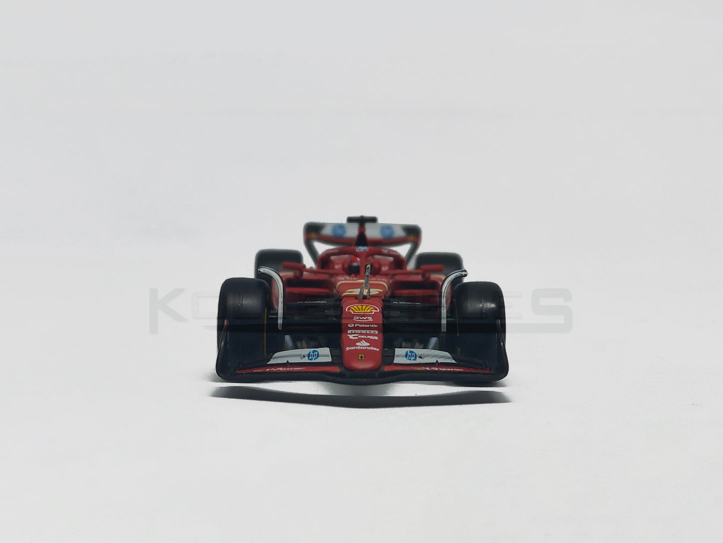 front view of Ferrari SF-24 Formula 1 Charles Leclerc 2024 1:43 scale model car with Acrylic case by Bburago