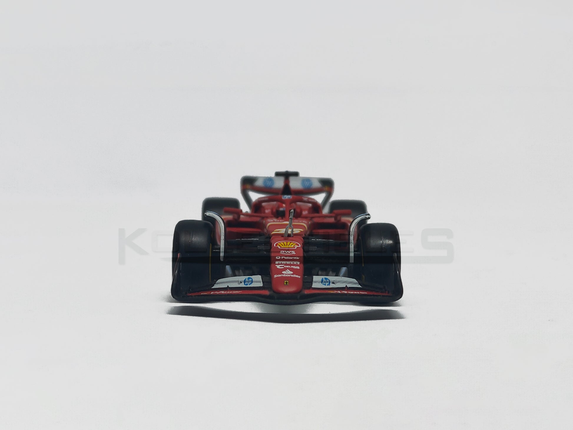 front view of Ferrari SF-24 Formula 1 Charles Leclerc 2024 1:43 scale model car with Acrylic case by Bburago