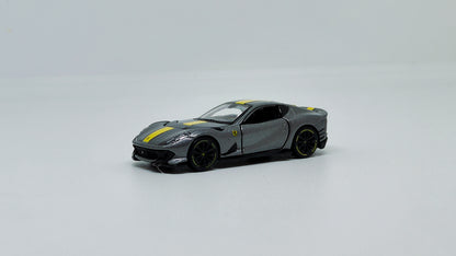 Front perspective view Ferrari 812 Competizione Grey 1:64 scale model car - Bburago