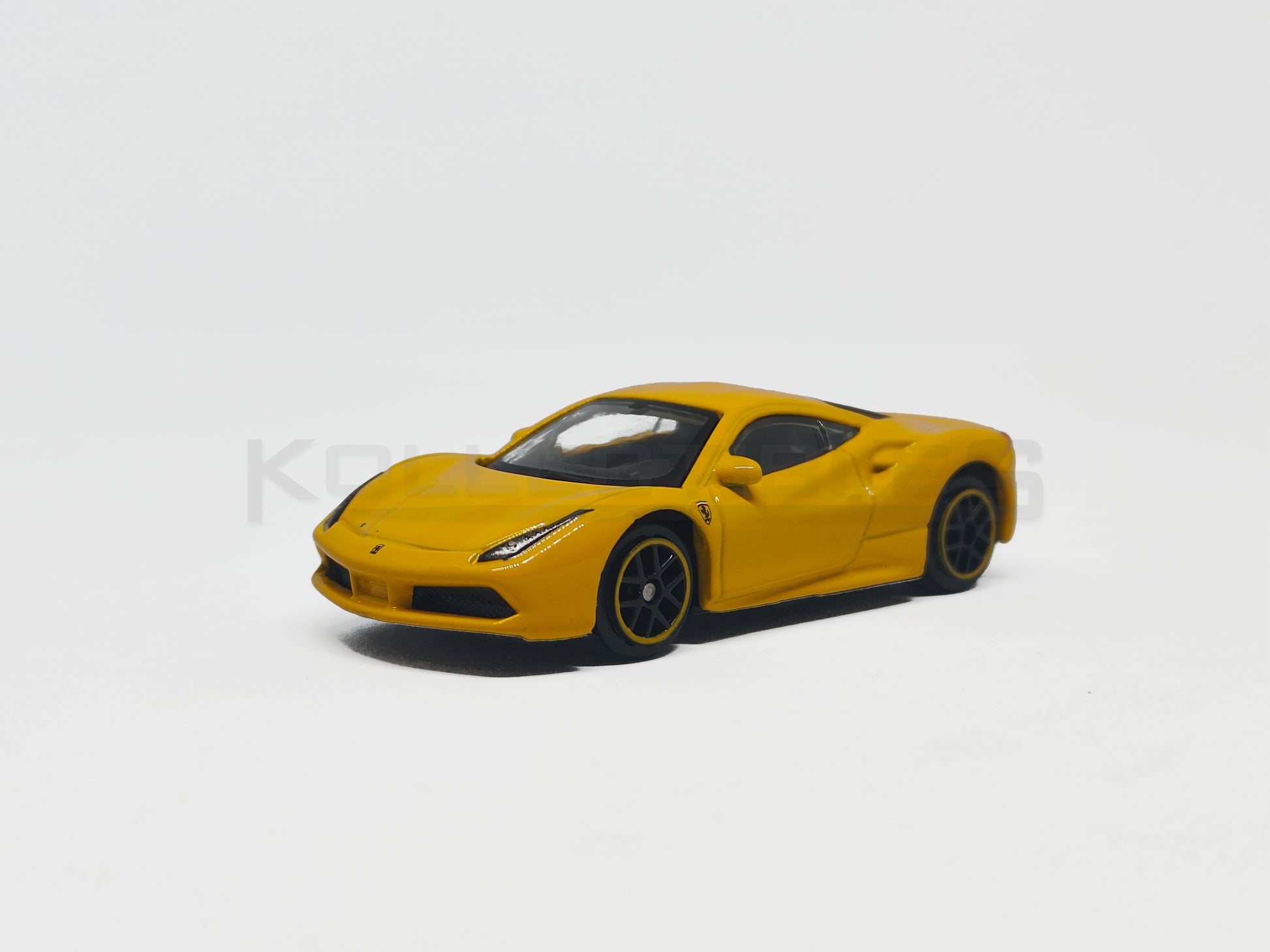Front perspective view of Ferrari 488GTB Yellow 1:64 Scale model car - Bburago