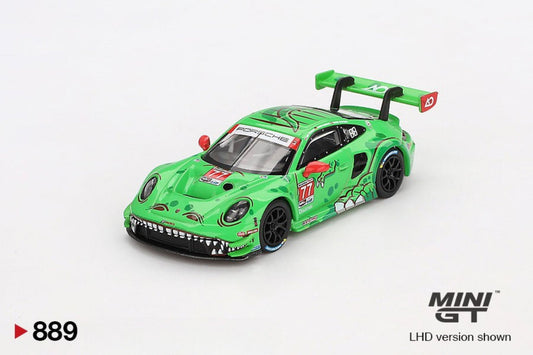 Porsche 911 GT3 R #77 AO Racing 2024 IMSA Daytona 24 Hrs GTD Pro 2nd Place 1:64 scale model car - Mini GT