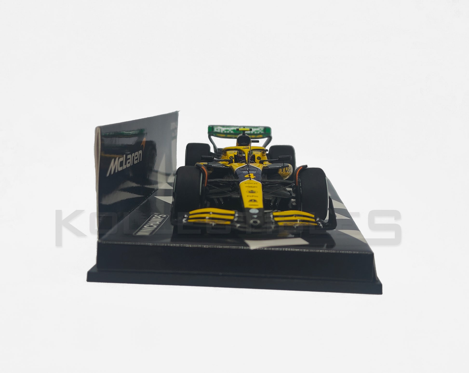front Perspective view of Mclaren Formula 1 Team MCL38 -2024 1:43 Scale model car by Minichamps