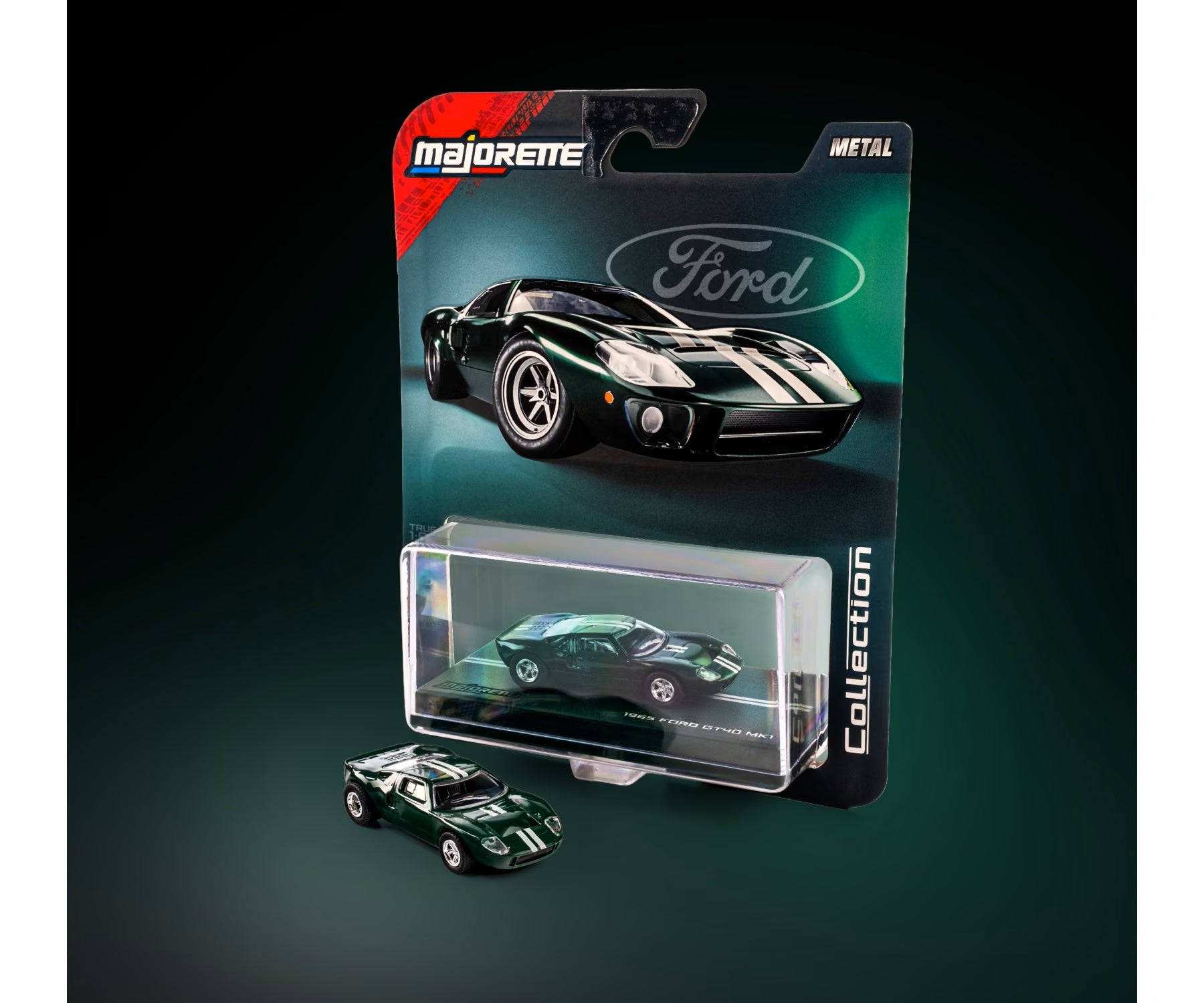majorette collection 1965 ford gt40 mk1 green 1:64 scale diecast model car in blister-card packaging