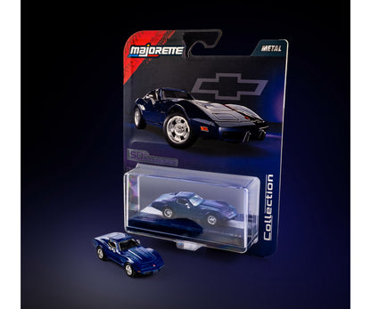 majorette collection 1966 chevrolet corvette c3 blue 1:64 scale diecast model car in blister-card packaging
