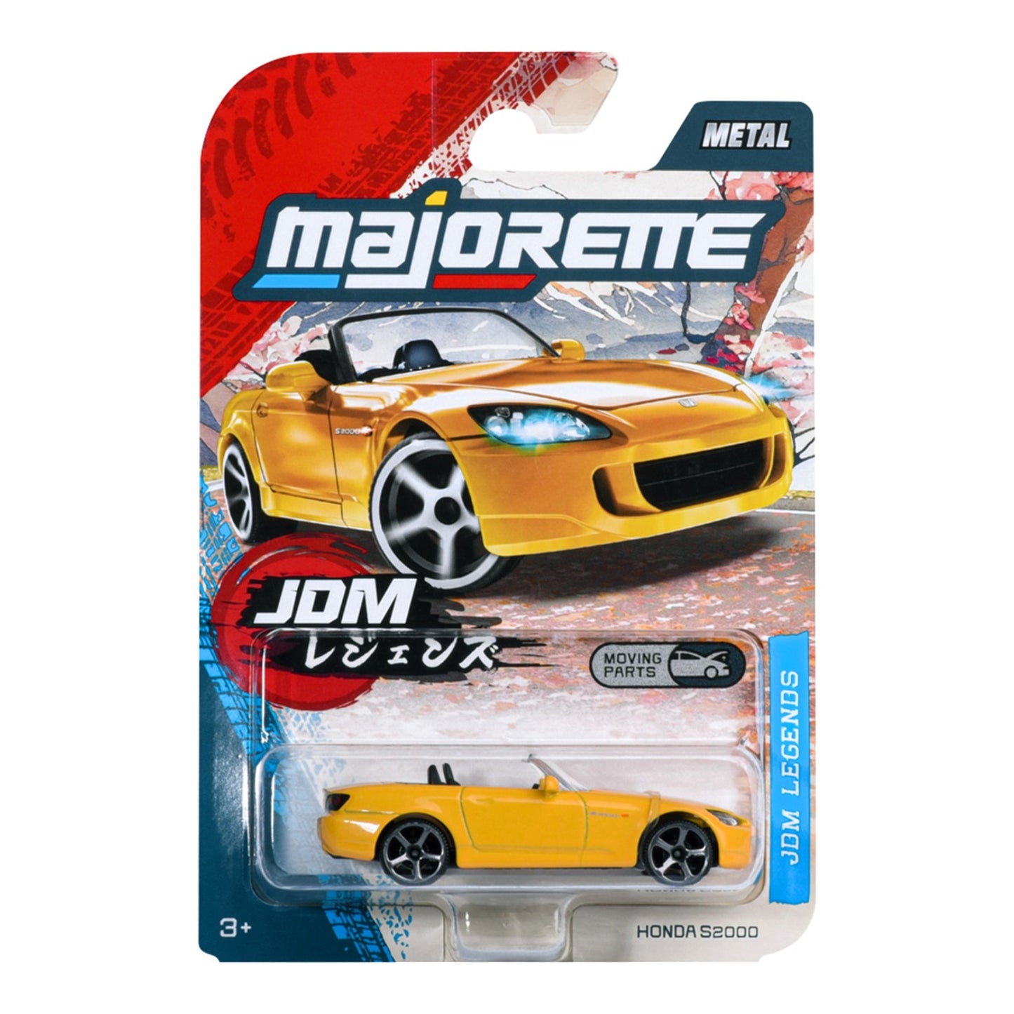 Majorette JDM Legends Honda S2000 yellow 1:64 scale diecast model car in blister-card packaging