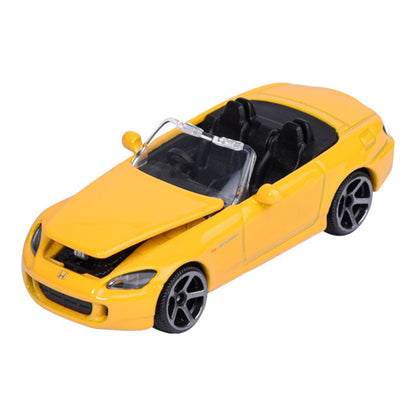 Majorette JDM Legends Honda S2000 yellow 1:64 scale diecast model car front three-quarter view, hood open