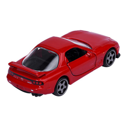 Majorette JDM Legends Mazda RX-7 FD3S red 1:64 scale diecast model car rear three-quarter view, showing the raised rear wing