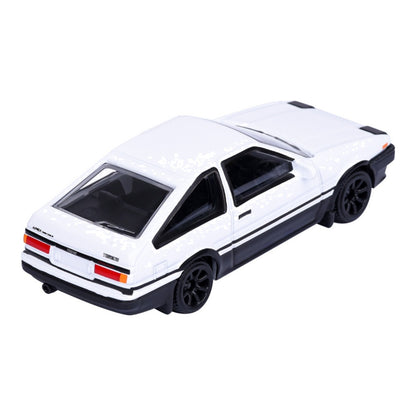 Majorette JDM Legends Toyota AE86 GT Apex white 1:64 scale diecast model car rear three-quarter view, showing the hatchback tailgate