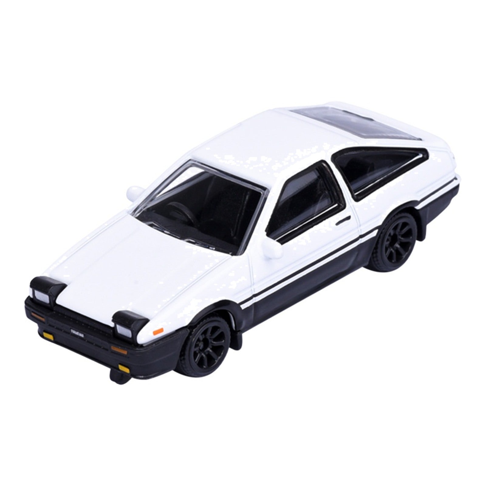 Majorette JDM Legends Toyota AE86 GT Apex white 1:64 scale diecast model car front three-quarter view, showing the black lower body band