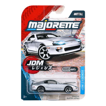 Majorette JDM Legends Toyota Supra JZA80 silver 1:64 scale diecast model car in blister-card packaging