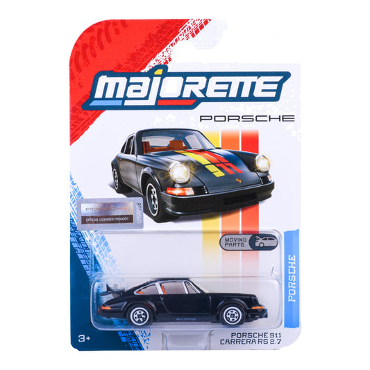 Majorette Porsche Premium Porsche 911 Carrera RS 2.7 black 1:64 scale diecast model car in blister-card packaging