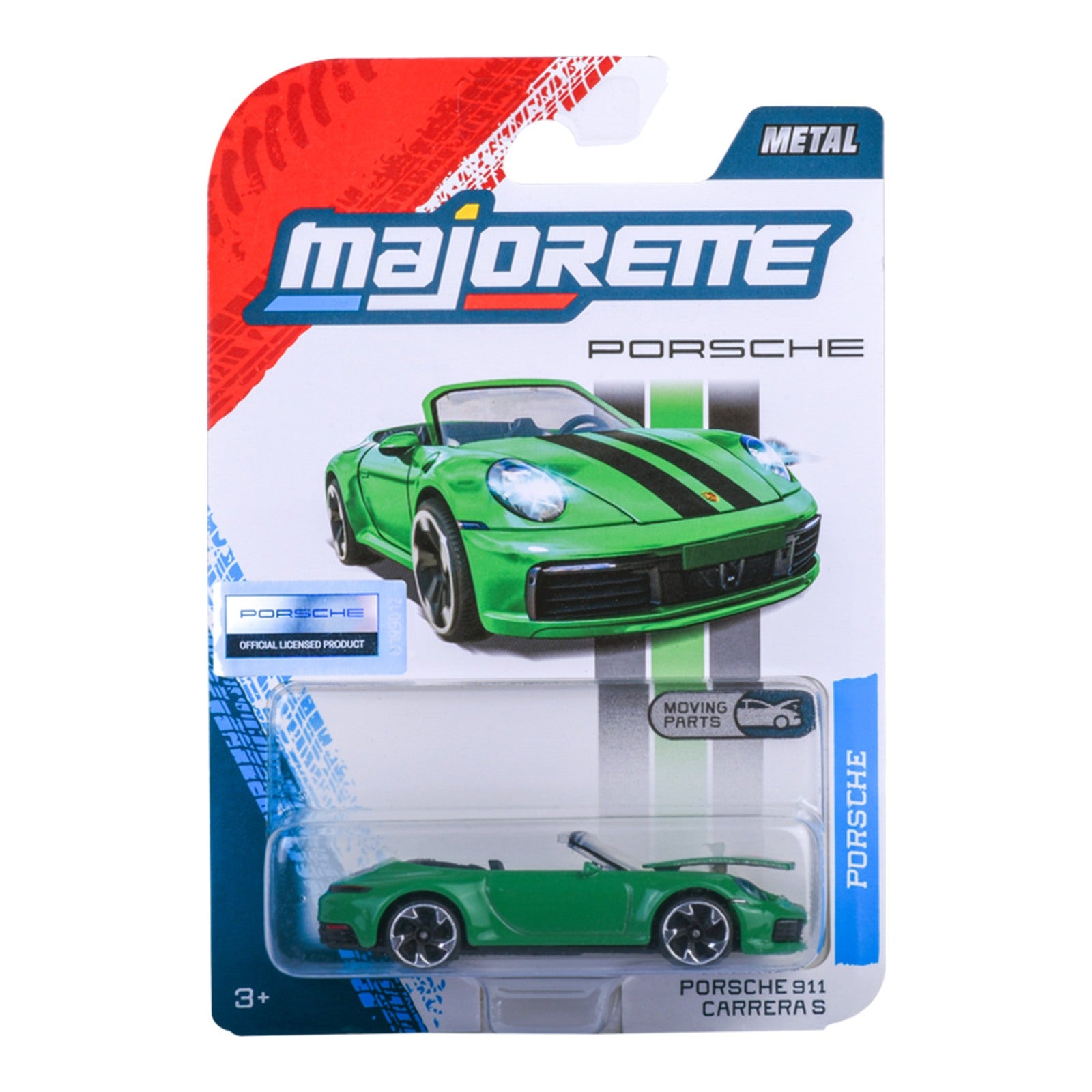 Majorette Porsche Premium Porsche 911 Carrera S green 1:64 scale diecast model car in blister-card packaging