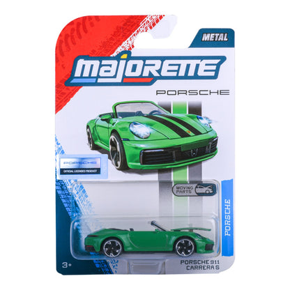 Majorette Porsche Premium Porsche 911 Carrera S green 1:64 scale diecast model car in blister-card packaging