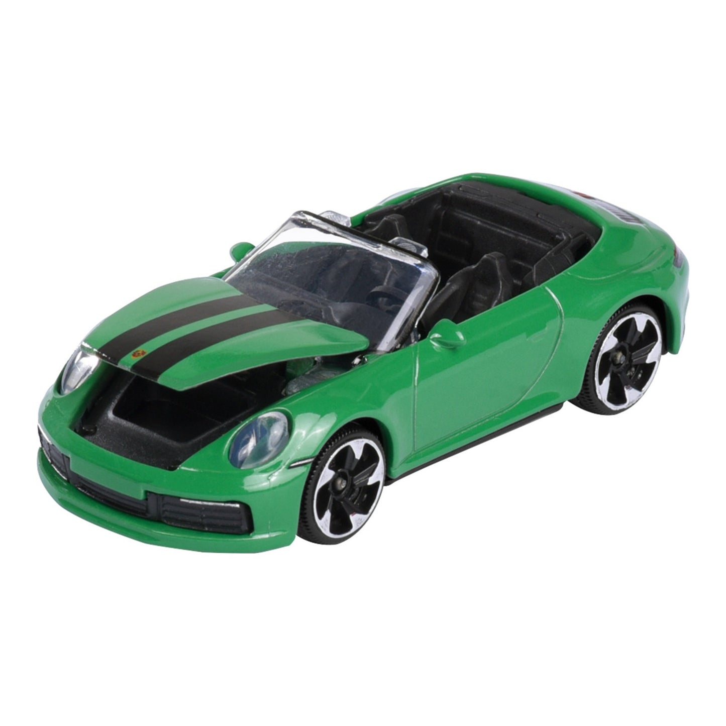 Majorette Porsche Premium Porsche 911 Carrera S green 1:64 scale diecast model car front three-quarter view with roof down