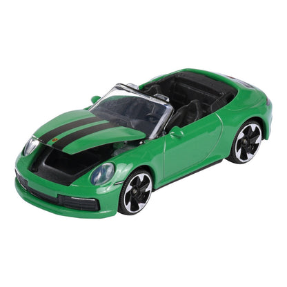 Majorette Porsche Premium Porsche 911 Carrera S green 1:64 scale diecast model car front three-quarter view with roof down
