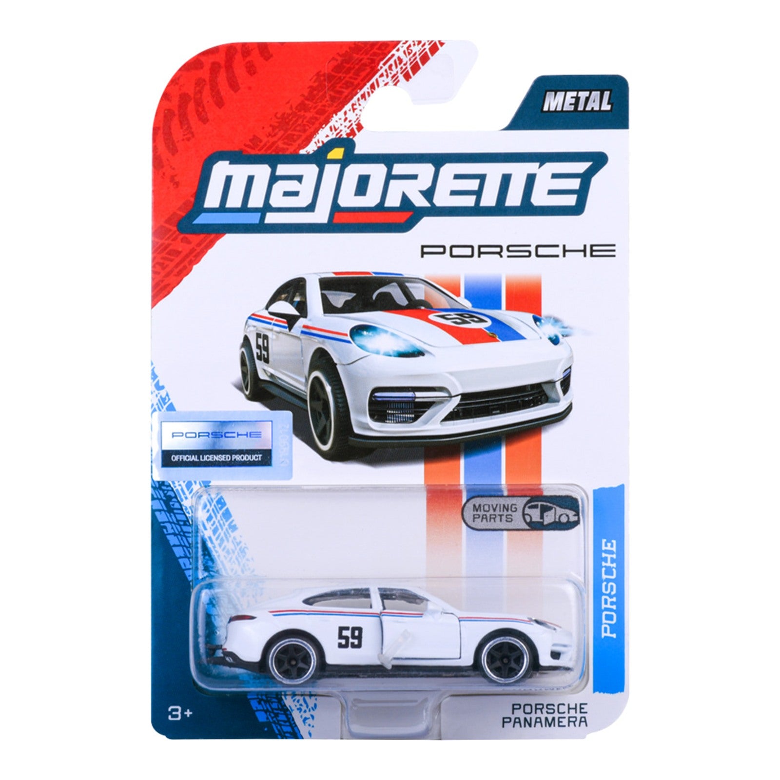 Majorette Porsche Premium Porsche Panamera white 1:64 scale diecast model car in blister-card packaging