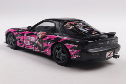 Back perspective 1st view of Mazda RX7 FD3RS Solido works Itasha Club Pink 1999 1:18 scale model car - Solido