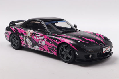 Second front perspective view of Mazda RX7 FD3RS Solido works Itasha Club Pink 1999 1:18 scale model car - Solido