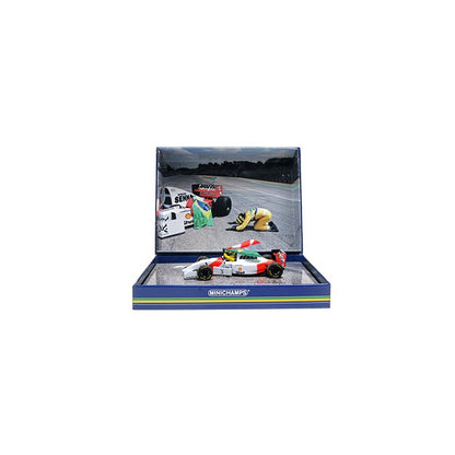 McLaren Ford MP4/8 with standing Figurine and Flag Sebastian Vettel F1 Tribute Imola 2024 1:43 scale model car - Minichamps
