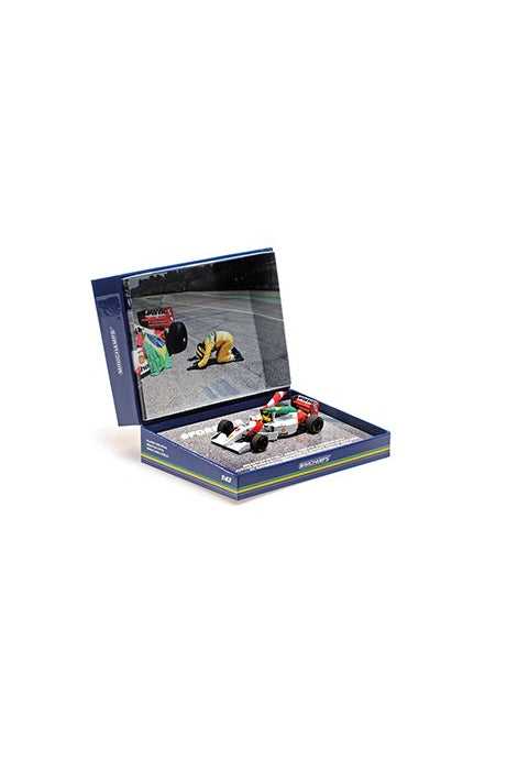 McLaren Ford MP4/8 with standing Figurine and Flag Sebastian Vettel F1 Tribute Imola 2024 1:43 scale model car - Minichamps