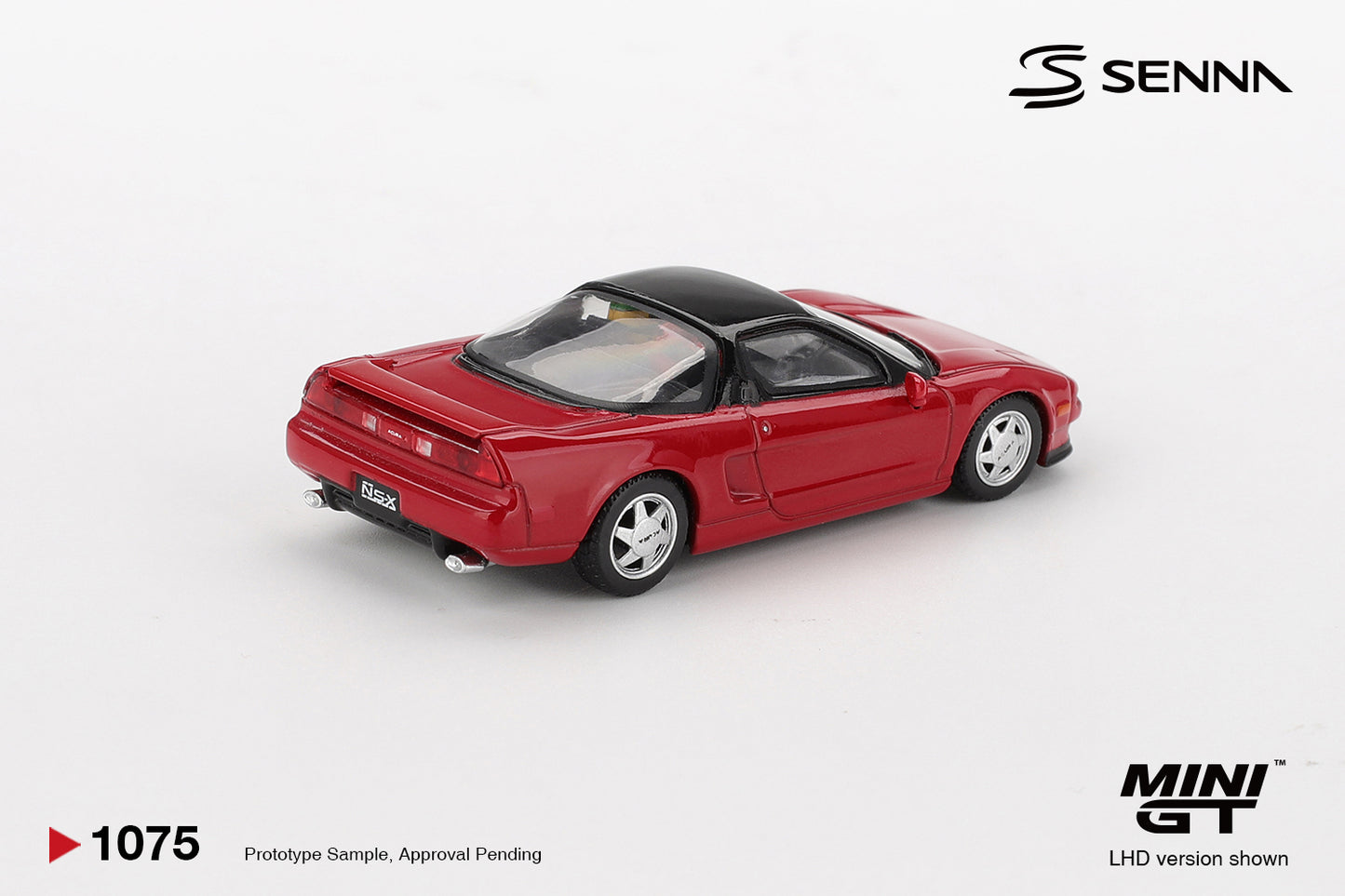 Rear view of Honda NS-X Prototype 1989 Ayrton Senna 1:64 diecast showing the rear deck and tail lights (MGT01075)