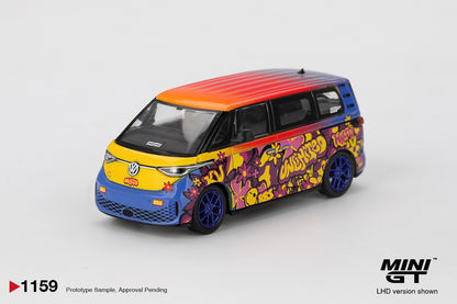Front view of Volkswagen ID. Buzz KW/BBS 1:64 diecast model car by Mini GT (MGT01159)