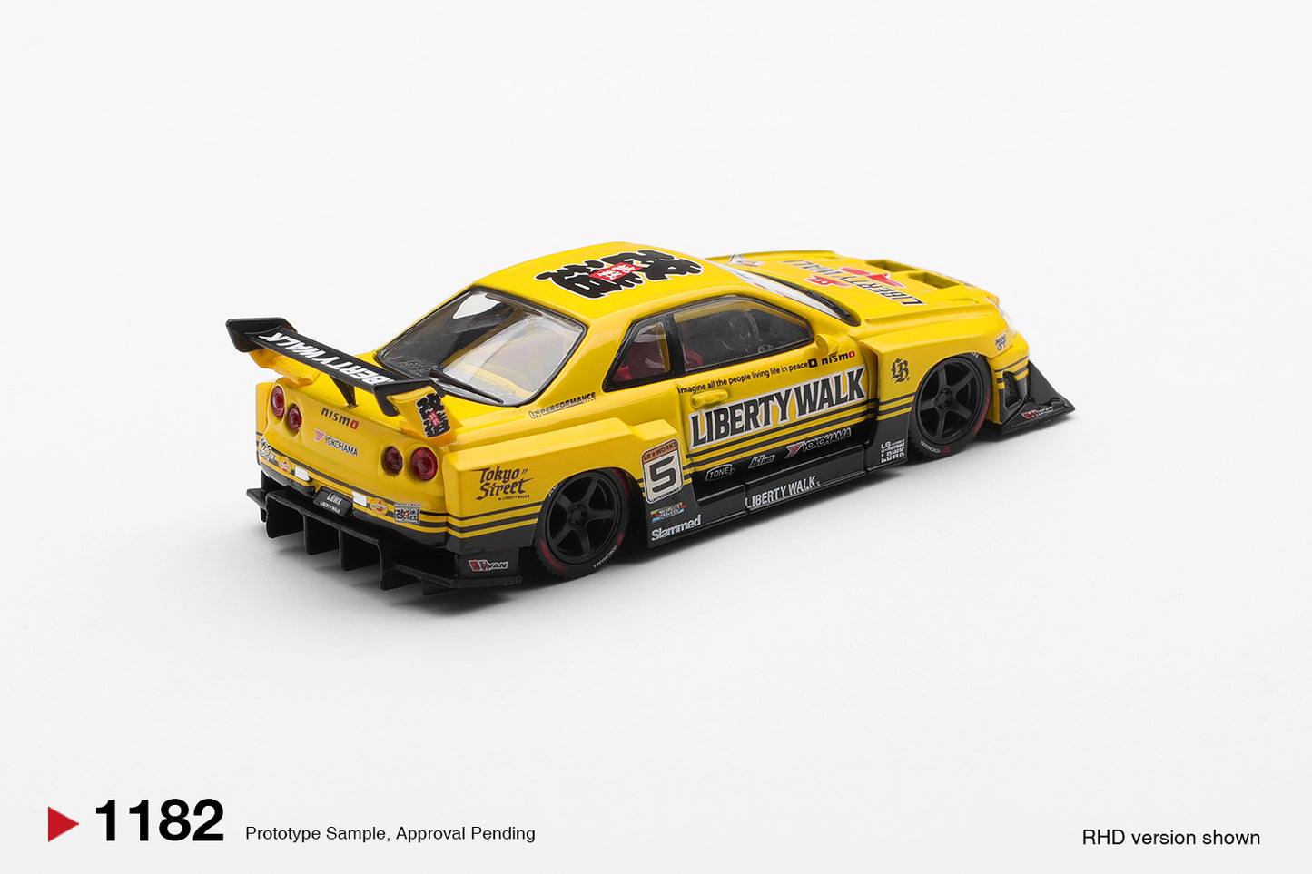 Rear view of Nissan LB-ER34 Super Silhouette Skyline 1:64 diecast showing the large rear wing and diffuser (MGT01182)