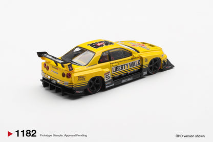 Rear view of Nissan LB-ER34 Super Silhouette Skyline 1:64 diecast showing the large rear wing and diffuser (MGT01182)