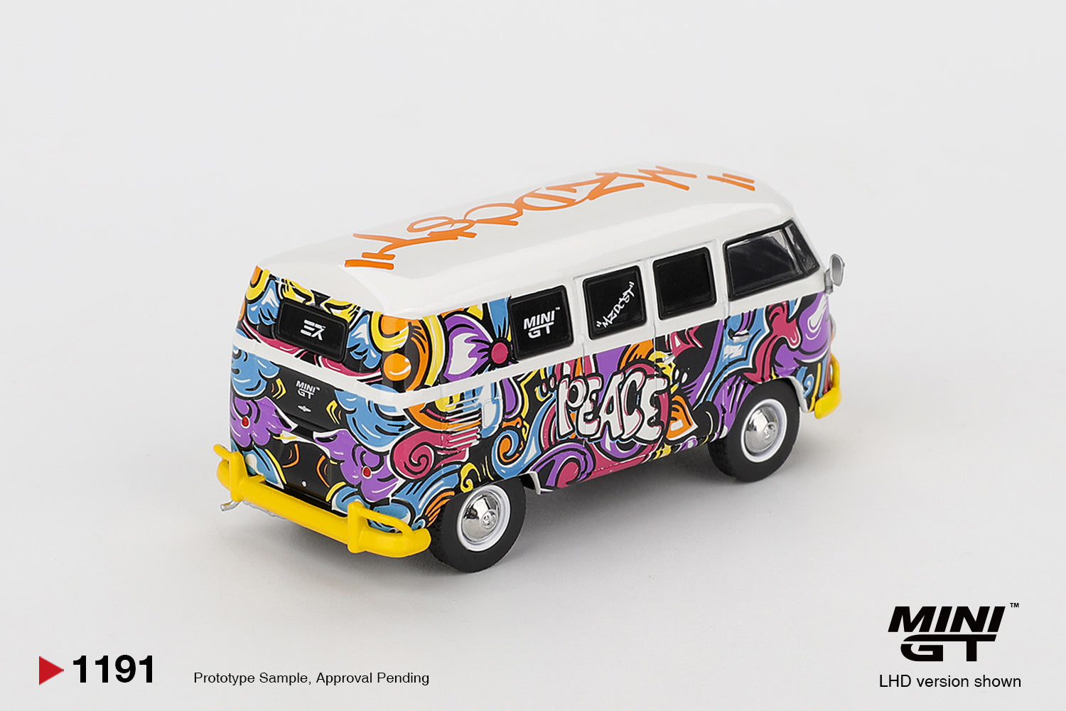 Rear view of Volkswagen T1 Microbus Mizu Design 1:64 diecast showing the painted rear panel and yellow bumper (MGT01191)