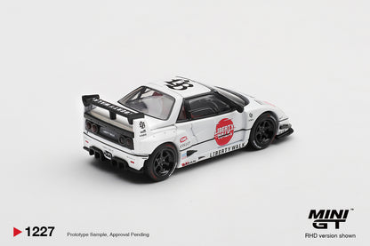 Rear view of Mazda AZ-1 Liberty Walk LB40 LB-Hinomaru 1:64 diecast showing the black GT wing and rear diffuser (MGT01227)