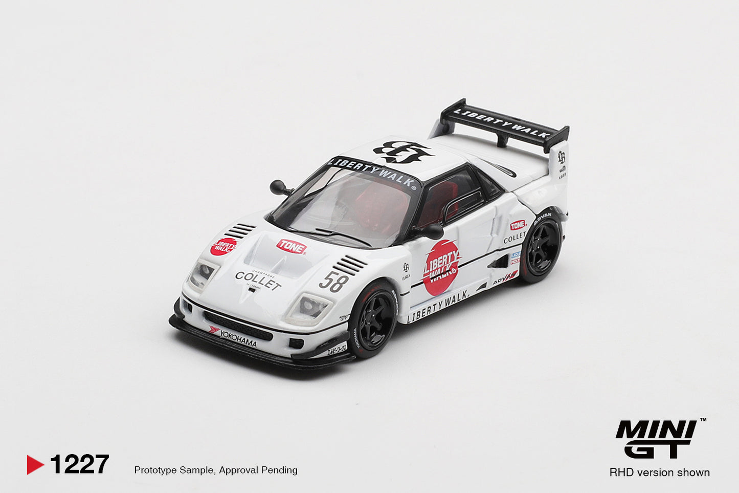 Front view of Mazda AZ-1 Liberty Walk LB40 LB-Hinomaru 1:64 diecast model car by Mini GT (MGT01227)
