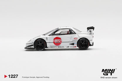 Side profile of Mazda AZ-1 Liberty Walk LB40 LB-Hinomaru 1:64 scale model car with red Hinomaru roundel and black ADVAN wheels (MGT01227)