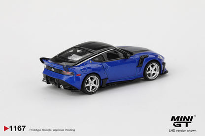 Nissan Z VeilSide FFZ400 Seiran Blue 1:64 Mini GT - front view