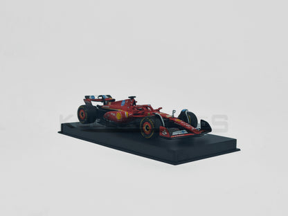 front perspective view of Ferrari SF-24 Formula 1 Charles Leclerc 2024 1:43 scale model car with Acrylic case by Bburago
