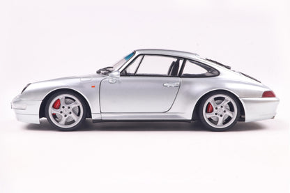 Side2 view of Porsche 911 (993) 4S Polar Silver 1996 1:18 scale model car - Solido