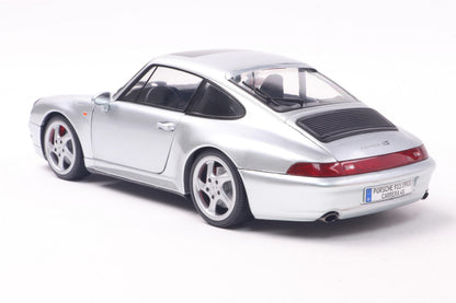 Back2 perspective perspective view of Porsche 911 (993) 4S Polar Silver 1996 1:18 scale model car - Solido