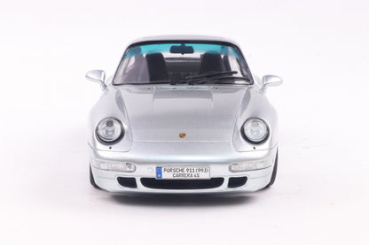 Front view Porsche 911 (993) 4S Polar Silver 1996 1:18 scale model car - Solido