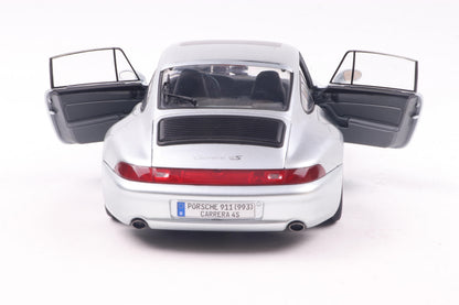 back view with doors open Porsche 911 (993) 4S Polar Silver 1996 1:18 scale model car - Solido