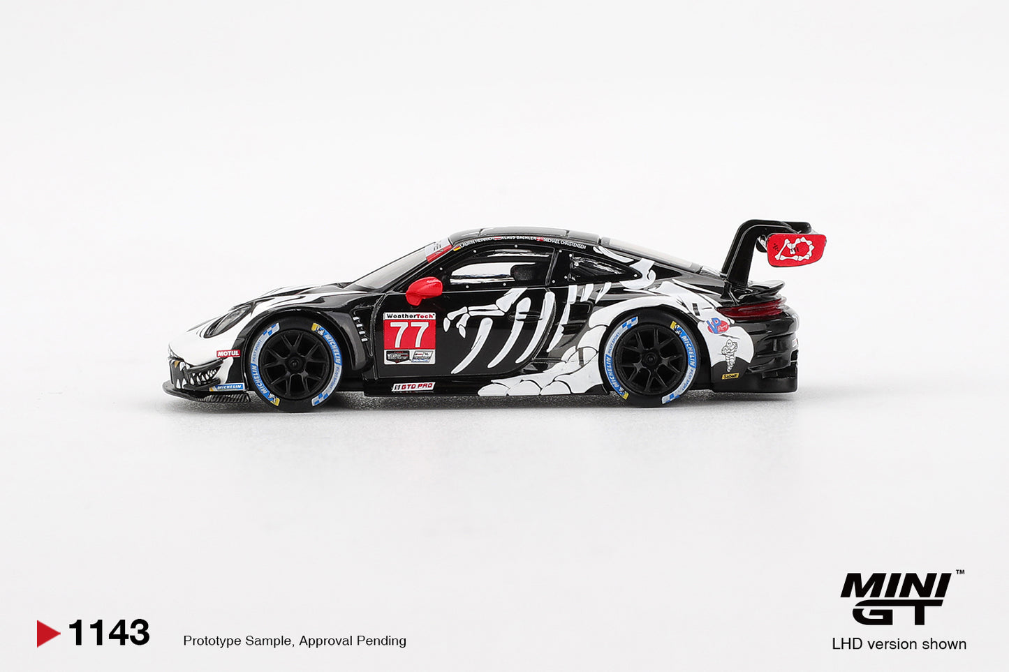 Porsche 911 GT3 R #77 AO Racing 2025 IMSA Petit Le Mans 1:64 Mini GT - side view