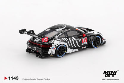 Porsche 911 GT3 R #77 AO Racing 2025 IMSA Petit Le Mans 1:64 Mini GT - rear view