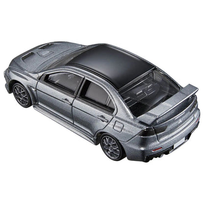 back top perspective view of MITSUBISHI LANCER EVOLUTION FINAL EDITION 1:64 scale model car - Tomica premium