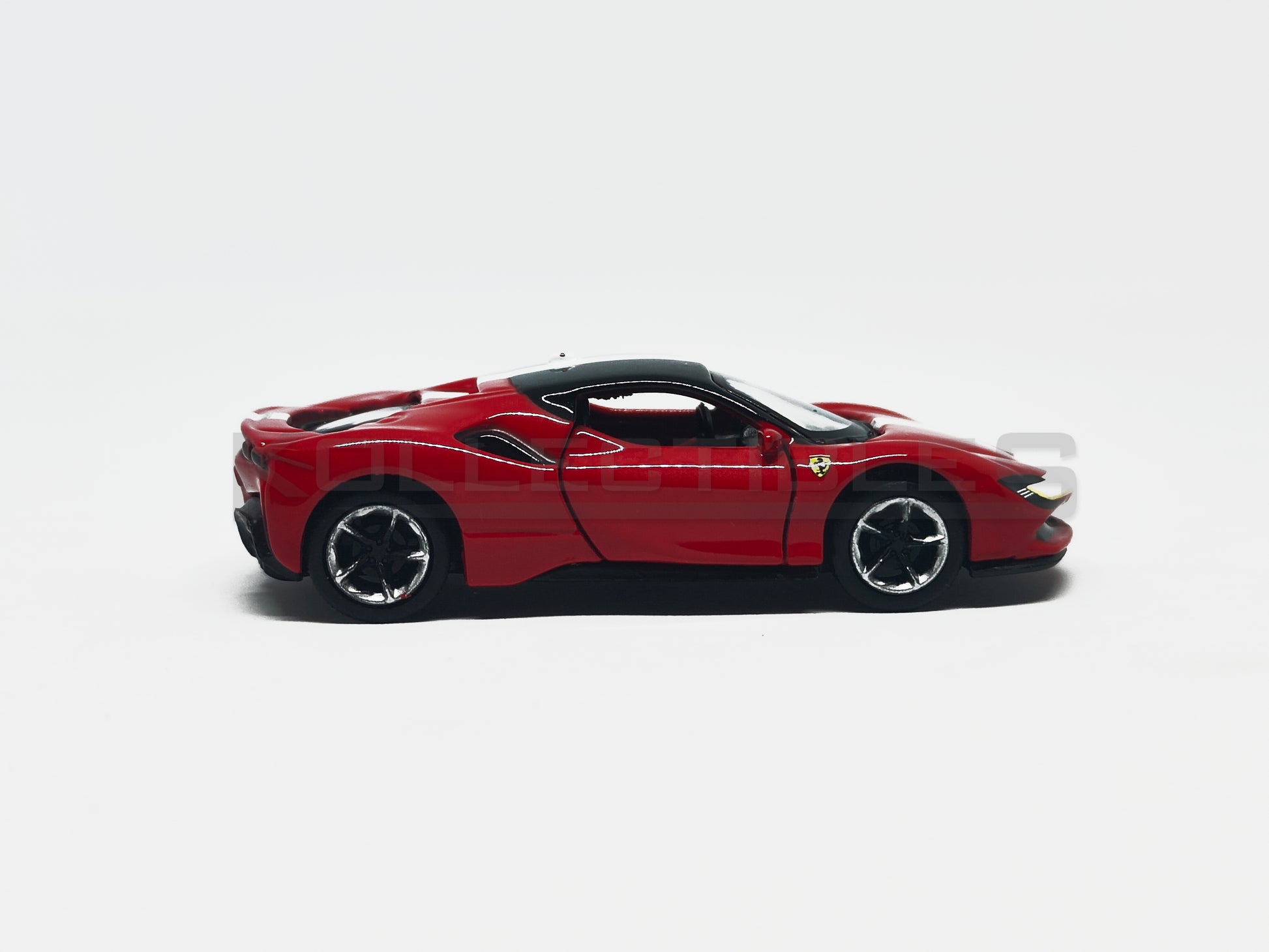 side view of Ferrari SF90 Stradale Assetto Fiorano 1:64 scale model car - Bburago