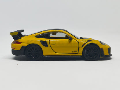 side2 view of Porsche GT2 RS Yellow 1:64 scale model car - Bburago