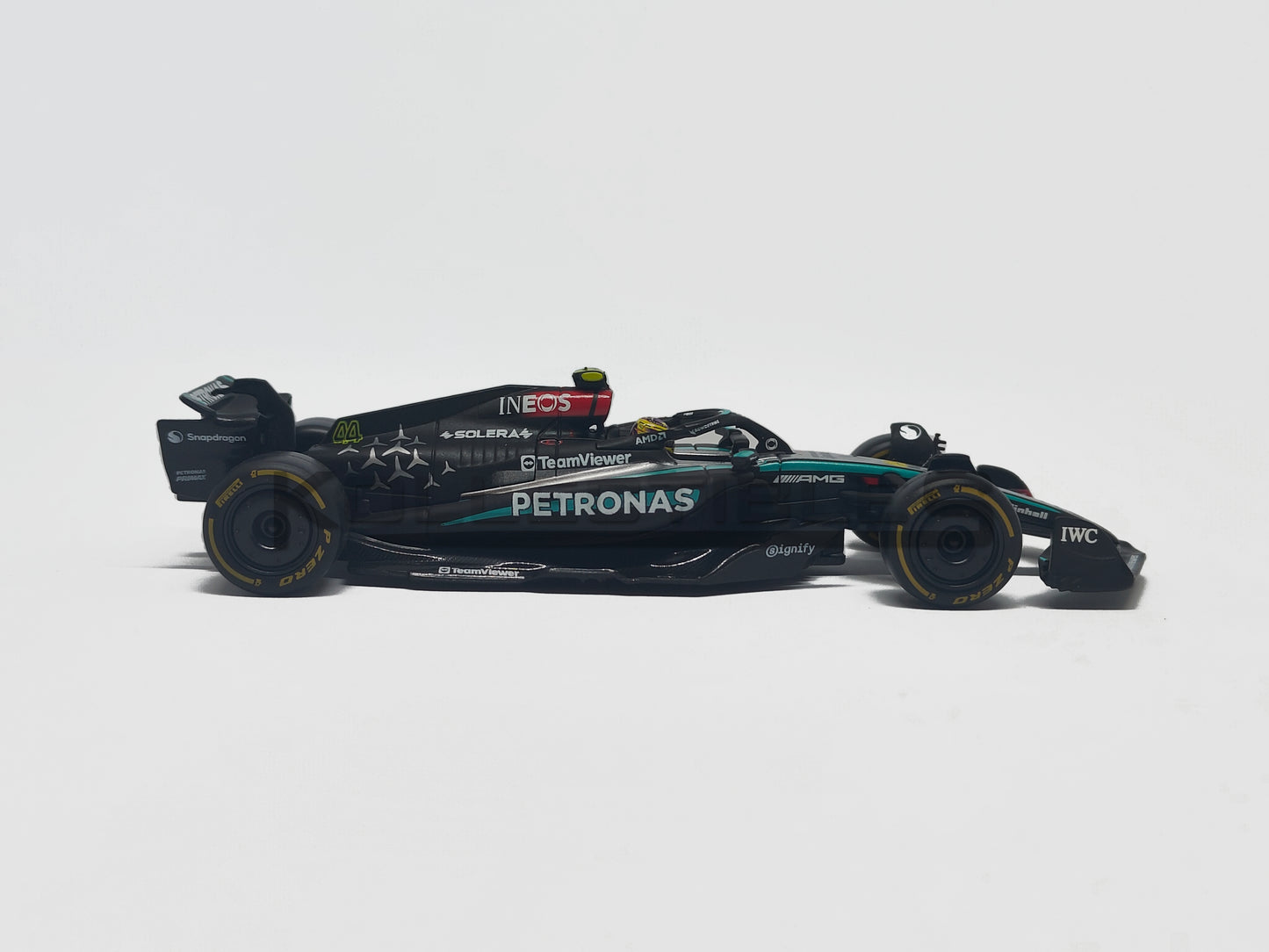 Mercedes AMG W-15 Formula 1 2024 Lewis Hamilton 1:43 scale model car with Acrylic case - Bburago