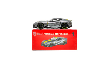 Ferrari 612 Competizione model car on a red box with Bburago logo