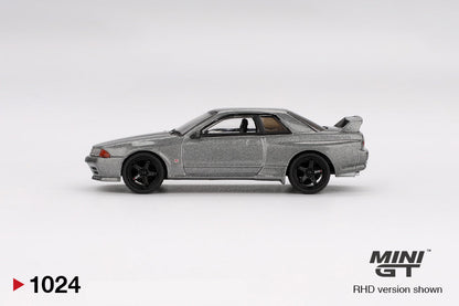 side view of Nissan Skyline GT-R (NISMO BNR32 CRS Version) Dark Metal Gray 1:64 scale model car - Mini GT