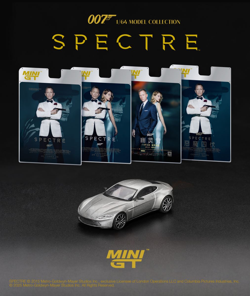 card of Aston Martin DB10 “Spectre” blister pack 1:64 scale model car - Mini GT
