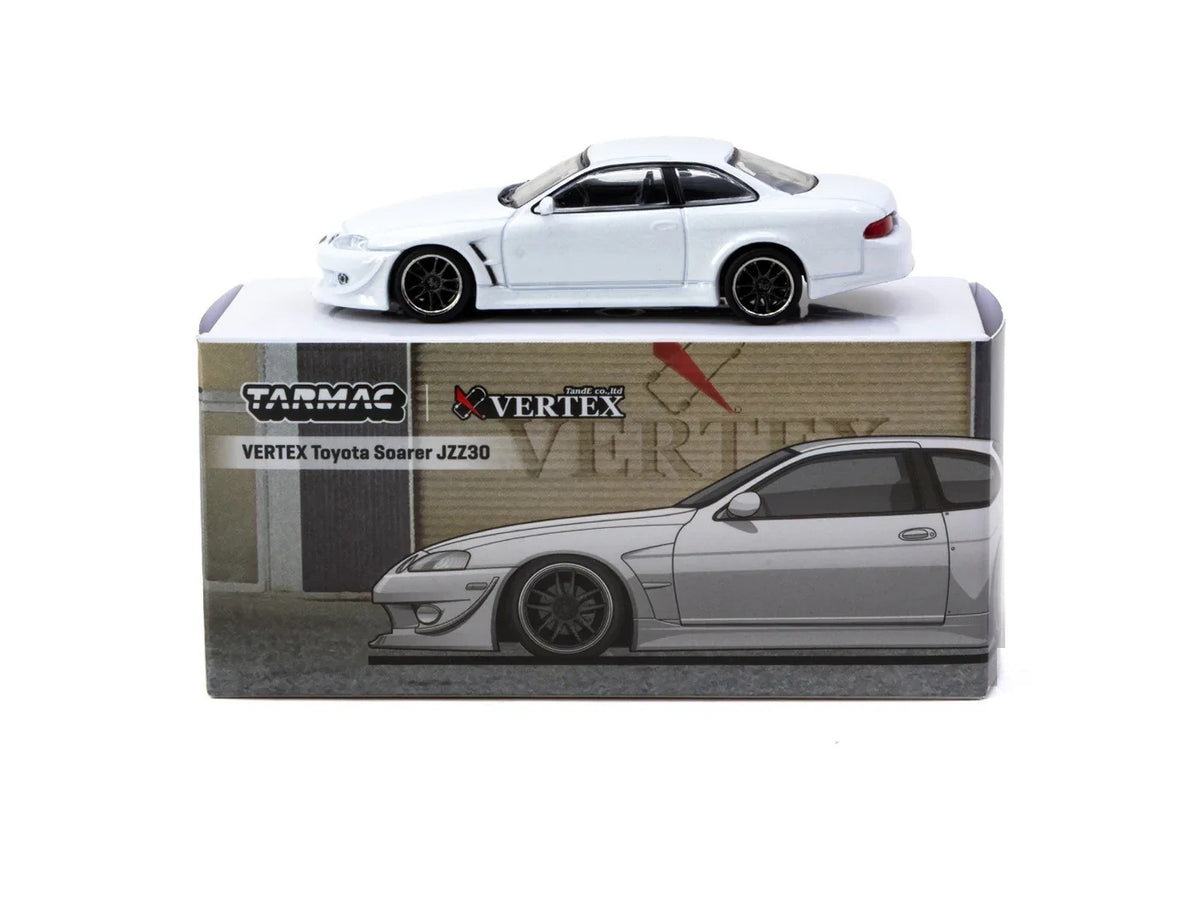 VERTEX Toyota Soarer JZZ30 white 1:64 scale model car in its Tarmac Works display packaging (T64G-080-WH)